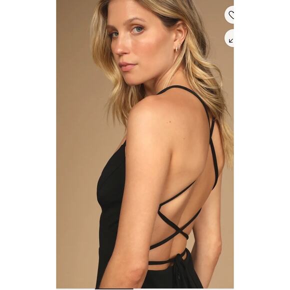 LULUS Be My Date Black Backless Lace Up V Neck Maxi Dress Size Large New - Picture 9 of 11